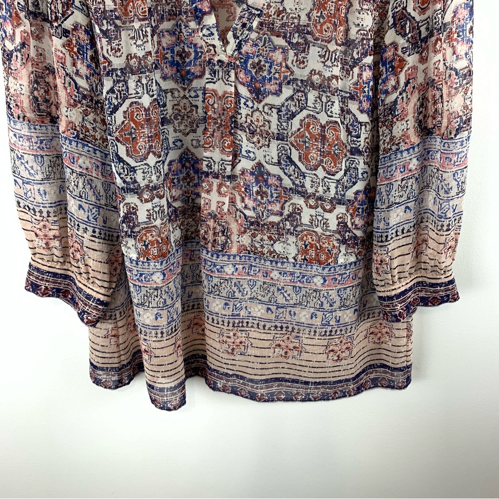 JOIE Printed Silk 3/4 Sleeve Aceline V Neck Tunic Blouse Morocco Size Medium - Picture 4 of 12